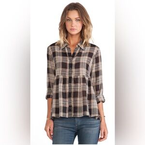 LA’t by L’Agence- Peplum button down Plaid Gauze Shirt. Size See Measurements